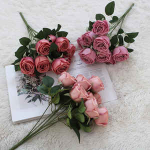 Flor Artificial de 9 Cabezas, Rosa Imperial y Real, Decoración para el Hogar, Materiales para Ramos de Boda de Mil Capas - Product Image 1