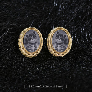 Heizun usine mignon Original noir <span class=keywords><strong>Agate</strong></span> <span class=keywords><strong>camée</strong></span> 3D Relief sculpture S925 argent plaqué or boucles d'oreilles pour femmes mariages chinois - Product Image 2