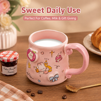 Mug en céramique rose mignon avec motif lapin en relief 3D, nœud et pêche, tasse à café créative avec poignée incurvée, cadeau pour la maison, OEM ODM, vente en gros