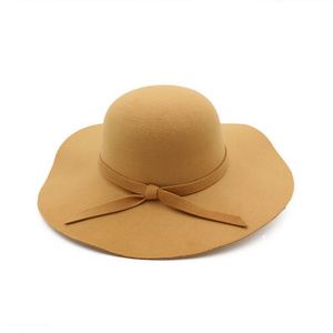 Cheap Custom Solid Color Wide Brim Wool <b>Felt</b> Fedora <b>Hats</b> <b>Women</b> Character Casual Ribbon & Rope All Seasons - Product Image 6