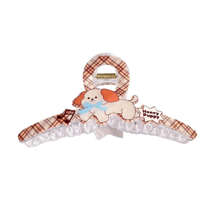 New Fresh Plaid Summer Hair Clip Colorful All-Match Shark Clip Featuring a Cute Puppy Animal Grab Design Made of Durable Plastic