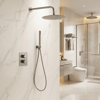 Ensembles de douche thermostatiques ronds dorés Pomme de douche à effet de pluie Robinets de salle de bains à haute pression Accessoires d'étagère Combo Robinetterie brute