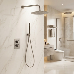 Gold Round <strong>Thermostatic</strong> <strong>Shower</strong> Sets Rainfall Showerhead Bathroom High Pressure Faucets Shelf Accessories Combo Rough in <strong>Valve</strong> - Product Image 6