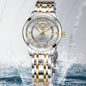 นาฬิกาข้อมือควอตซ์สปอร์ตหรูหราสำหรับผู้หญิง JM รุ่นเล็ก สีทอง กันน้ำ สายสแตนเลสทรงรี หน้าปัดกระจก พร้อมเข็มบอกเวลา - Product Image 2