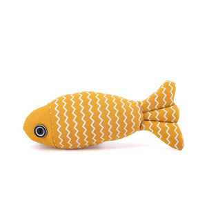 <b>Cat</b> Teasing <b>Plush</b> Fish Toy With Catnip For Self Pleasuring Pet Chew Toys Yellow Zigzag Pattern Medium Size - Product Image 1