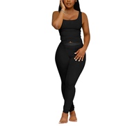 En Gros Ensemble Deux Pièces de Détente Femme en Coton Sexy, Collants et Haut sans Manches Côtelés de Haute Qualité, Personnalisable pour l'Extérieur