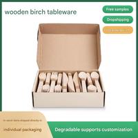 Juego de Cubiertos Desechables de Madera Personalizados, Tenedor, Cuchillo, Cuchara, Servilleta, Ecológicos, Biodegradables, Aptos para Alimentos, para Fiestas y Campamentos