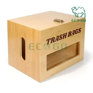 Porte-sac poubelle ménager en bambou Porte-rouleau distributeur de sacs d'épicerie - Product Image 1