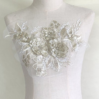 3D fleur strass broderie dentelle applique français dentelle patch pour accessoire de robe
