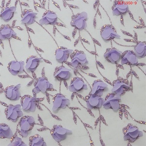 Alta calidad estiramiento elegante 3D borla Floral bordado lentejuelas brillo 15 años de edad Ceremonia de llegada tela de encaje - Product Image 2