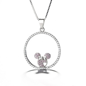 Collar con abalorio de círculo simple, <span class=keywords><strong>colgante</strong></span> de joyería de corazón <span class=keywords><strong>rojo</strong></span> de plata auténtica 925 para mujer - Product Image 4