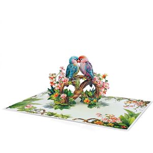 Parrot Couple Infinity Love Pop-Up 3D <b>Paper</b> Anniversary Greeting Card 4 Color Digital Printing <b>Gloss</b> Lamination for Him Her Wife - Product Image 2