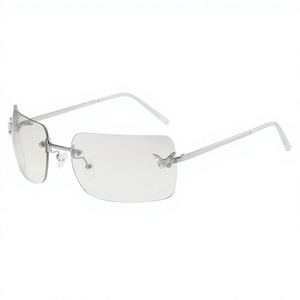 New Rimless Metal <b>Frame</b> <b>Sunglasses</b>-Unisex Lightweight UV400 Protection Anti-reflective Minimalist <b>Square</b> Design - Product Image 2