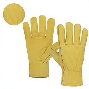 Gants d'hiver de sécurité en cuir jaune, longueur poignet, non doublés, thermiques, style uni, pour usage quotidien en extérieur en hiver - Product Image 4
