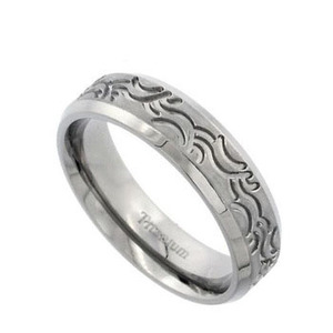 Fashion titanio anello nuziale, 6mm Comfort Fit uomo Unisex inciso a mano Vintage Milgrain bordi in titanio fede nuziale - Product Image 1