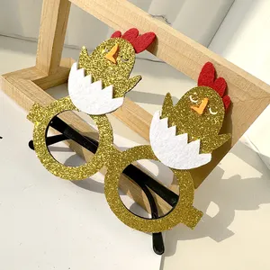 Gafas de fiesta de Pascua Prop niños creativos Marco de gafas de fiesta de plástico con fieltro huevo de Pascua conejito pollito gafas decorativas para niños