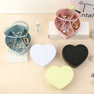 Boîte de rangement de bijoux de bureau, boîte à bijoux en forme de cœur et mignonne, compartimentée avec miroirs, boîte à bijoux de luxe légère - Product Image 1