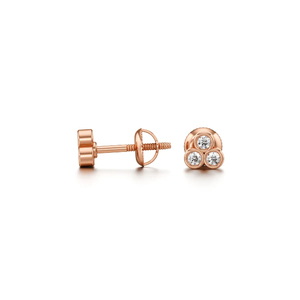 Boucles d'oreilles clous en or massif 14K/18K/22K avec trois diamants de laboratoire, taille brillant rond, luxe - Product Image 3