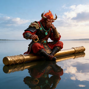 Scultura in Fibra di Vetro del Re Demone Toro Orientale con Bastone Dorato, Multi-Stile, <span class=keywords><strong>Mitologia</strong></span> Cinese, Oggetto da Collezione per Arredamento Casa - Product Image 2