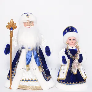 SOTE Handmade Blue White Russia Electric Snow Girl Plush Toy Standing Musical Dancing Snow Maiden Dolls Indoor Russian New Year