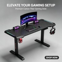 Escritorio de Juegos Eléctrico Personalizado, Mesa Ajustable en Altura, Escritorio de Fibra de Carbono con Patas Cuadradas de Acero, Luz RGB