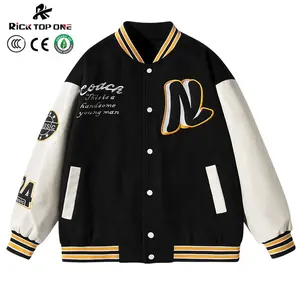 RUIKE Custom Design ciniglia patch giacca college Baggy giacche da Baseball da uomo giacche Letterman a righe laterali