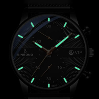 Jam Tangan Pria Binbond B0158 0158 Quartz Movement Tali Baja Mesh Tahan Air Kalender Ultra Tipis Mewah Bisnis Kasual