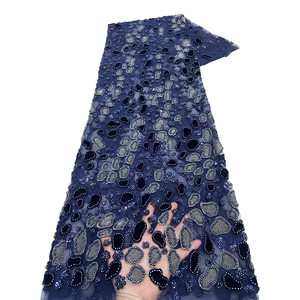 Tela de encaje africana Aso Ebi con cuentas y bordado de <span class=keywords><strong>terciopelo</strong></span> elegante NI.AI - Product Image 2
