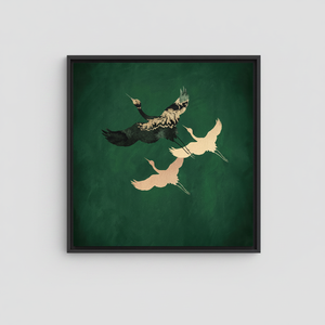 Elegant Asian-Inspired Green Bird Print Canvas Artwork - Modern Decor,<b>BLACK</b> <b>FRAMED</b> CANVAS - Product Image 2