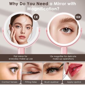 Personalized Desktop Cosmetic <b>Mirror</b> <b>with</b> Magnetized Eyelash Holder 360 Degree Rotation Rechargeable <b>Lighted</b> - Product Image 2