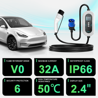 Chargeur de voiture électrique portable 7KW 32A Type 2, courant réglable, niveau 2 EVSE avec écran LCD, prise CEE pour la recharge des véhicules électriques