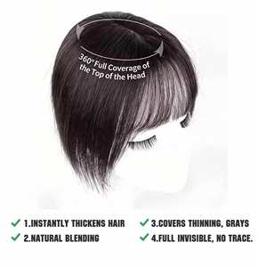 Parche de Cabello Brasileño Natural para Mujer, con Flequillo Recto, Cosido a Mano, de Una Pieza, Invisible y Sin Costuras - Product Image 4