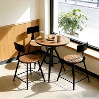 Ensemble de trois tables et chaises de balcon extérieur, table ronde petite pour salon de thé ou café, combinaison moderne et simple pour la maison