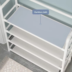 Arredamento per Dormitorio, Moderno Portascarpe Multifunzionale in Metallo a Più Livelli, Appendiabiti e Portacappelli da Terra - Product Image 6