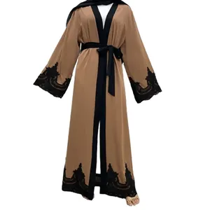 Factory new modest Kimono abaya in dubai beautiful islamic abaya burqa kimono open Puff Sleeve Embroidered Abaya dresses-