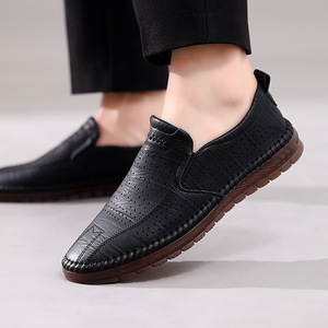 Men's Genuine Leather <b>Slip</b>-On Sandals Closed Toe Summer Breathable Rubber Outsole Casual Shoes - Product Image 3