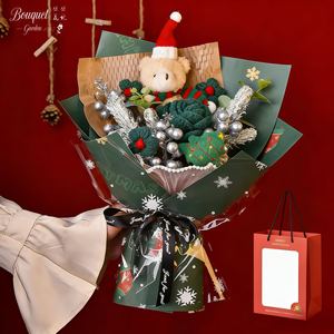 Nouveau Bouquet Cadeau de Noël Ours en Crochet <span class=keywords><strong>Fleurs</strong></span> Artificielles de Laurier Boules Argentées pour Petite Amie Réveillon du Nouvel An Père Noël - Product Image 3