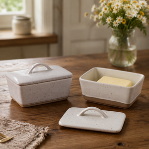 Beurrier en céramique avec couvercle, grand modèle, style campagnard, récipient à fromage avec couvercle <span class=keywords><strong>et</strong></span> poignée à boucle pour rangement sur comptoir de cuisine - Product Image 6