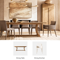 Ensemble de table à manger rectangulaire extensible de luxe discret et élégant avec pieds arqués raffinés, base en tréteau et fauteuils