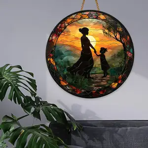 Circular Wooden Hanging Plaque Wooden Sign Home Decoration Garden Decoration Mother's Day Gift 30cm/18.1in