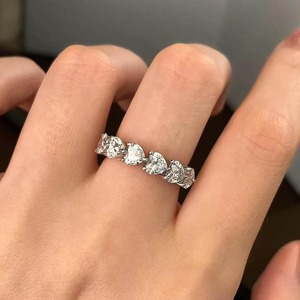 Anillo de banda SGARIT de plata 925 con diamantes cultivados en laboratorio en forma de corazón, estilo eternidad, fila completa de gemas en forma de corazón para mujer - Product Image 3