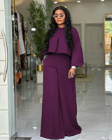 Tenues de printemps grande taille pour femmes N8153, haut irrégulier à col rond et manches lanternes + pantalon large à jambes larges, ensemble deux pièces, vêtements pour femmes