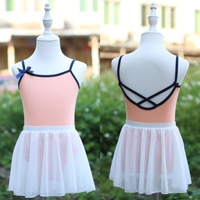 Robe tutu rose marine à nœud pour filles, tenue d'été de danse pour enfants, idéale pour la pratique de la danse et les examens de danse