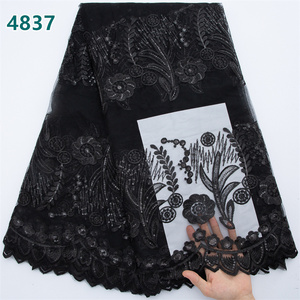 <span class=keywords><strong>Pizzo</strong></span> in Tulle Africano <span class=keywords><strong>Nero</strong></span> con Paillettes, <span class=keywords><strong>Pizzo</strong></span> Francese all'Ingrosso per Abiti da Festa Femminili, Codice 4837 - Product Image 2