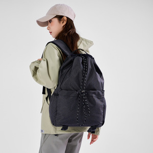 <b>Drawstring</b> <b>Backpack</b> Green Grid Pattern Women's Casual Everyday Use Spring 2026 UV Protection - Product Image 2