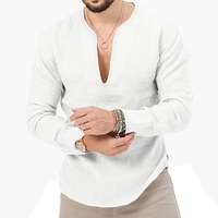 T-shirt décontracté tricoté uni à col en V profond et manches longues pour homme, collection automne 2026, haute qualité, grandes tailles, coupe classique, teinture unie
