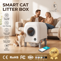 Litière automatique intelligente autonettoyante en plastique 72L pour chats, certifiée FCC, facile à nettoyer, application Tuya Smart, vente en gros OEM