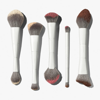 YRX Lot de 5 pinceaux de maquillage synthétiques blancs à manche en bois de forme personnalisée pour le contour des joues et le blush, conception OEM, style kit