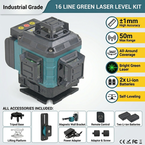 <span class=keywords><strong>Nivel</strong></span> Láser de 16 Líneas 4D Verde <span class=keywords><strong>Autonivelante</strong></span> 360, Láser Rotatorio de Líneas Cruzadas de Alta Precisión para Exteriores con 2 Baterías y Control Remoto - Product Image 1
