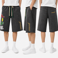 Shorts de survêtement en coton épais personnalisés avec strass, coupe ample, broderie, double cordon de serrage, streetwear pour hommes